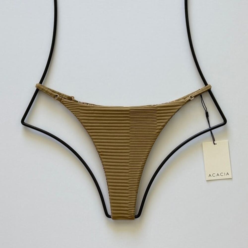 Acacia Swim Ralphy Dual Ribbed Bikini Bottom - Palm - Minimal Coverage - L - NWT
